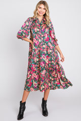 Forest Green Multicolor Floral Paisley Maternity Tiered Dress