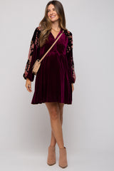 Plum Velvet Floral Long Sleeve Maternity Dress