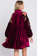 Plum Velvet Floral Long Sleeve Dress