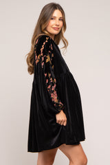 Black Velvet Floral Long Sleeve Maternity Dress