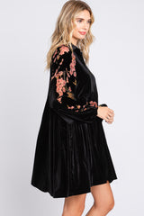 Black Velvet Floral Long Sleeve Dress