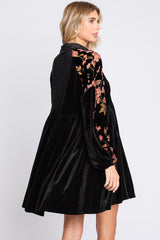 Black Velvet Floral Long Sleeve Dress