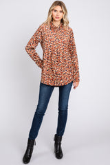 Brown Floral Corduroy Button Up Top