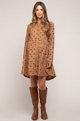 Mocha Heart Print Corduroy Maternity Button Up Dress