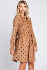 Mocha Heart Print Corduroy Button Up Dress