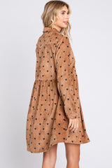 Mocha Heart Print Corduroy Button Up Dress