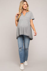 Grey V Neck Maternity Top