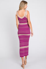 Magenta Striped Ribbed Sleeveless Knit Dress