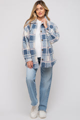 Blue Plaid Sherpa Maternity Jacket