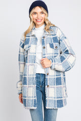 Blue Plaid Sherpa Maternity Jacket