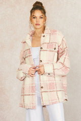 Pink Plaid Sherpa Maternity Jacket