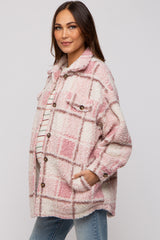 Pink Plaid Sherpa Maternity Jacket