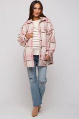 Pink Plaid Sherpa Maternity Jacket