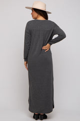 Charcoal Heathered Pocketed Long Sleeve Maternity Maxi Dress