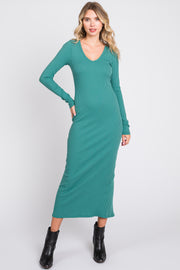 Jade Ribbed Long Sleeve Maxi Dress