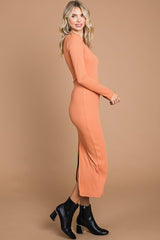 Peach Ribbed Long Sleeve Maxi Dress