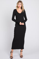 Black Ribbed Long Sleeve Maternity Maxi Dress