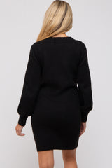 Black Chunky Knit Maternity Sweater Dress