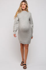 Heather Grey Chunky Knit Maternity Sweater Dress