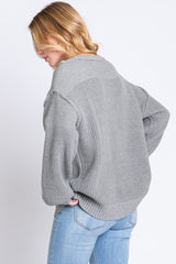 Grey Front Button Knit Sweater