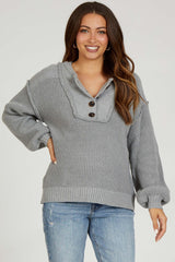 Grey Front Button Knit Maternity Sweater