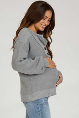 Grey Front Button Knit Maternity Sweater