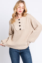 Beige Front Button Knit Maternity Sweater