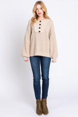 Beige Front Button Knit Sweater