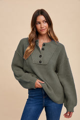 Olive Front Button Knit Maternity Sweater