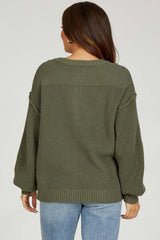 Olive Front Button Knit Maternity Sweater