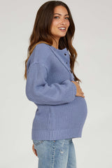 Periwinkle Front Button Knit Maternity Sweater