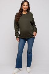 Olive Pullover Maternity Terry Crewneck