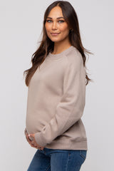 Taupe Pullover Maternity Terry Crewneck