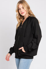 Black Front Zipper Hooded Sweater