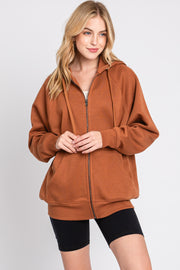 Camel Front Zipper Hooded Sweater