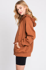 Camel Front Zipper Hooded Sweater