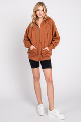 Camel Front Zipper Hooded Sweater