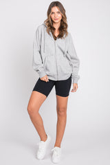 Heather Grey Front Zipper Hooded Sweater