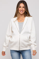 Ivory Front Zipper Hooded Maternity Sweater