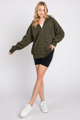 Olive Front Zipper Hooded Sweater