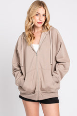 Taupe Front Zipper Hooded Maternity Sweater