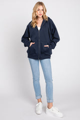 Navy Front Zipper Hooded Sweater