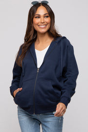 Navy Front Zipper Hooded Maternity Sweater