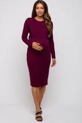 Burgundy Long Sleeve Maternity Nursing Dress