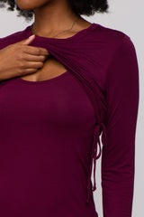 Burgundy Long Sleeve Nursing Dress