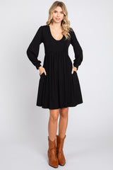 Black Long Puff Sleeve Dress