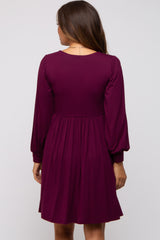 Burgundy Long Puff Sleeve Maternity Dress