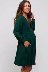 Forest Green Long Puff Sleeve Maternity Dress