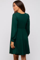 Forest Green Long Puff Sleeve Maternity Dress