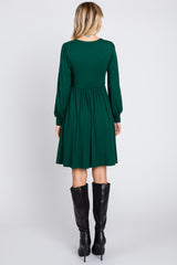 Forest Green Long Puff Sleeve Dress